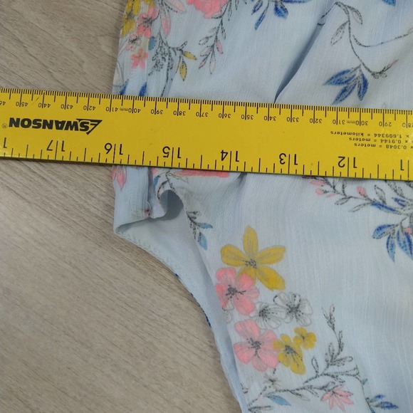 Blue floral v-neck sleeves boho cottagecore midi dress small flowy loose casual - Picture 8 of 10